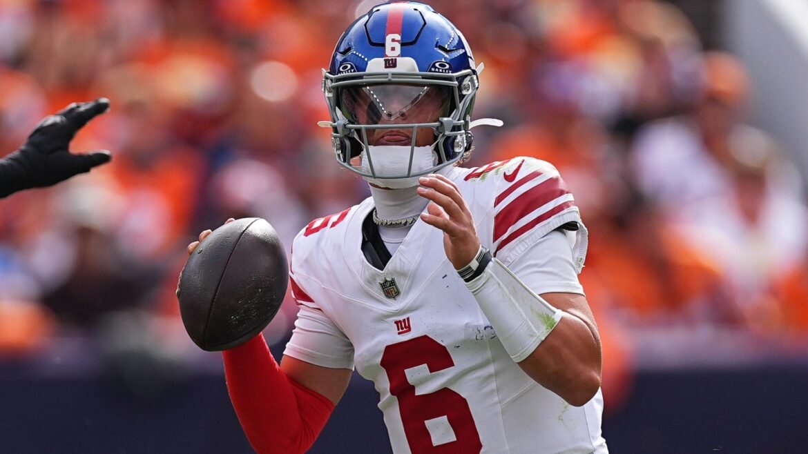 Jaxson Dart diz 'Essa merda é inaceitável' após interceptação no 4º quarto na derrota dos Giants para os Broncos
