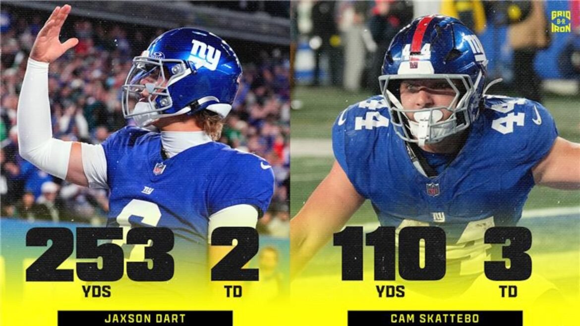 Jaxson Dart e Cam Skattebo eletrizam fãs da NFL enquanto Giants superam Jalen Hurts e Eagles.